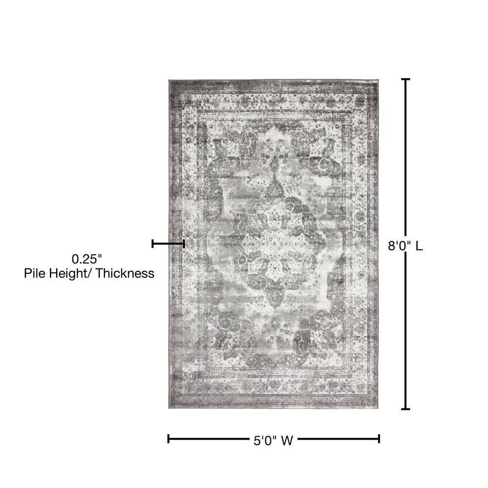 Reversible Easy-Care Gray Synthetic Rectangular Rug