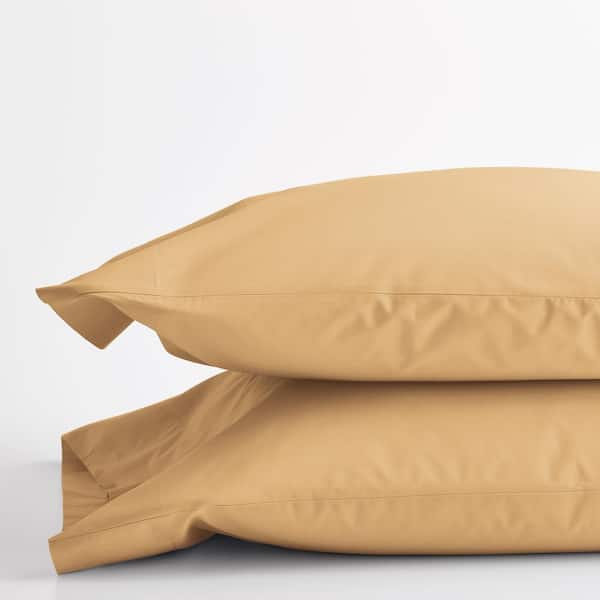 The Company Store Company Cotton Butterscotch Solid 300-Thread Count Cotton Percale King Pillowcase (Set of 2)