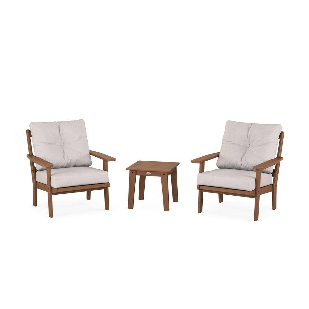 Prairie 3-Pcs Plastic Patio Conversation Set in Teak/Dune Burlap Cushions price history on PriceWatchPro