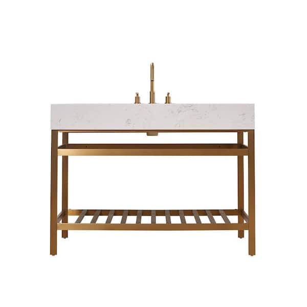 Altair Merano 48 in. W x 22 in. D x 35 in. H Bath Vanity in Brushed Gold with White Composite Stone Top