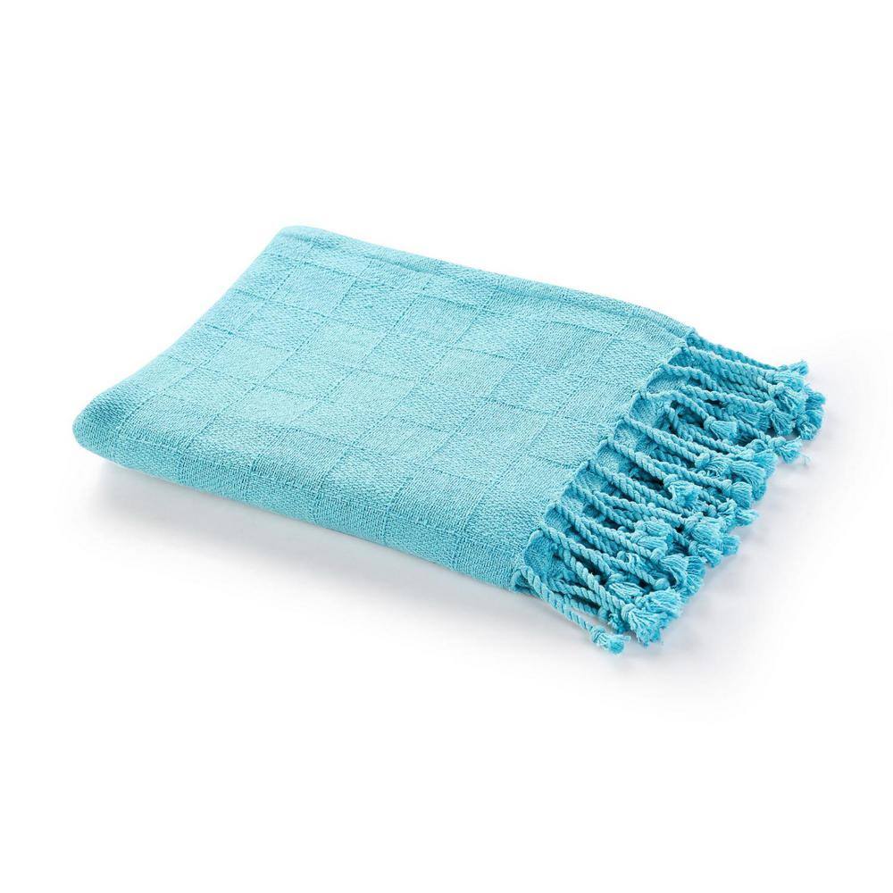 HomeRoots Charlie Blue Solid Color Cotton Throw Blanket 2000516561