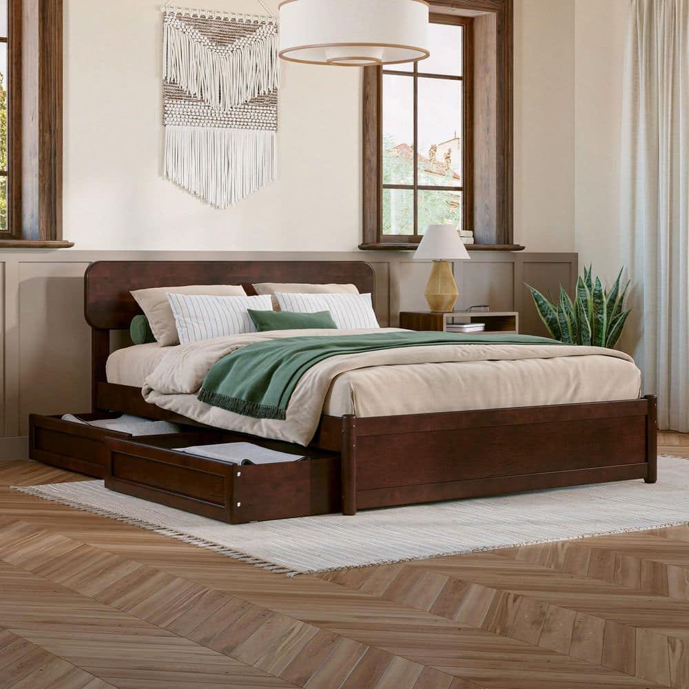 Elegant Design Queen Size Platform Bed, Upholstered Bed Frame with Twin XL  Size Trundle and LED Light, image size:1000x1000