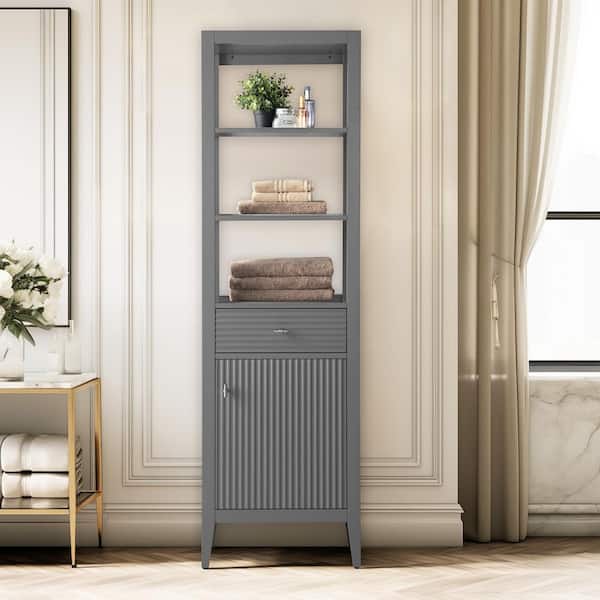 21 in. W x 17 in. D x 72 in. H Linear Gray Freestanding Linen Cabinet for Bathroom and Living Room