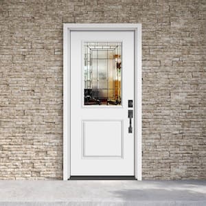 Performance Door System 36 in. x 80 in. 1/2 Lite Sequence Left-Hand Inswing White Smooth Fiberglass Prehung Front Door