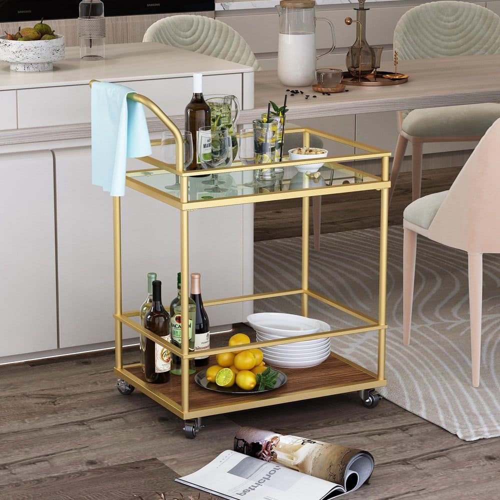 Gold Kitchen Cart with Wheels JJLQDS10001 - The Home Depot