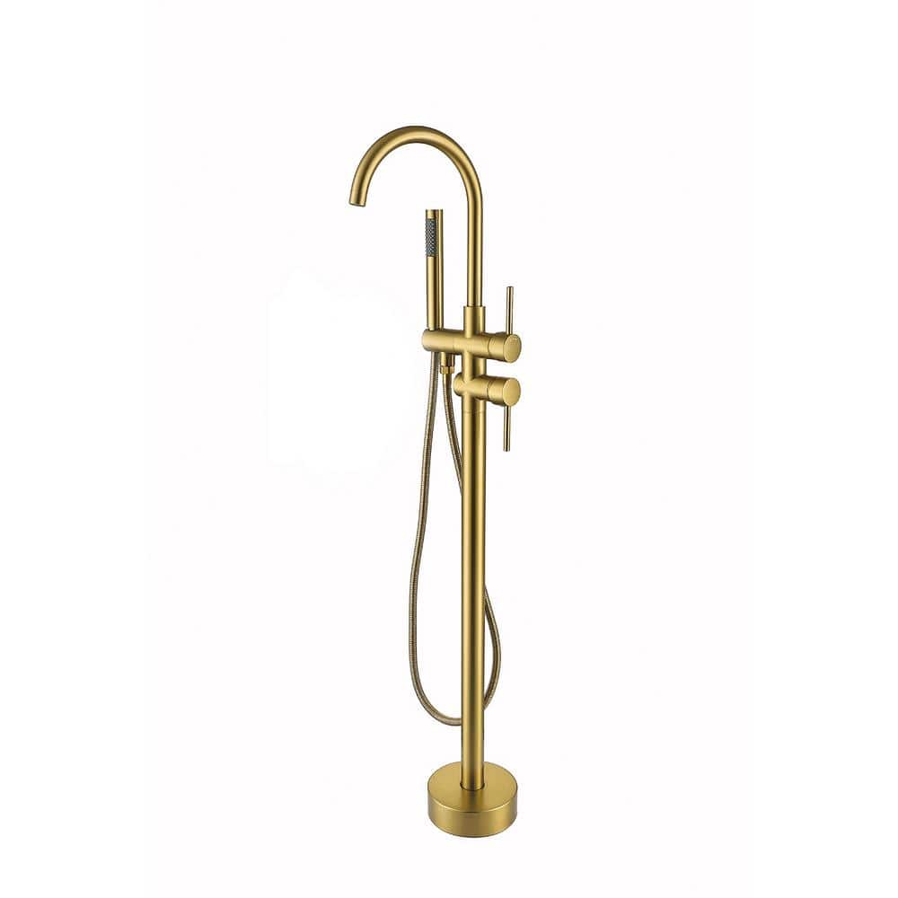45-5/8 in. 2-Handle Residential Freestanding Tub Faucet with Hand Shower in Brushed Brass price history on PriceWatchPro