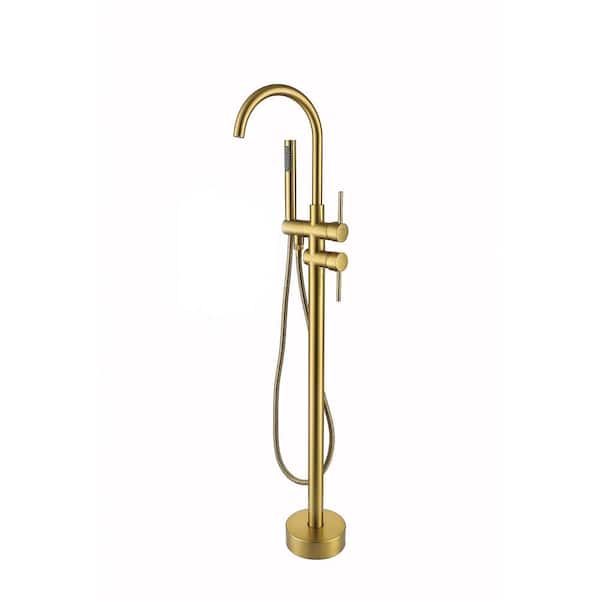 Satico 45-5/8 in. 2-Handle Residential Freestanding Tub Faucet with Hand Shower in Brushed Brass