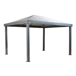 Monteserra 10 ft. x 12 ft. Light Gray Powder-Coated Metal Gazebo with Nylon Roof and Included Mosquito Netting