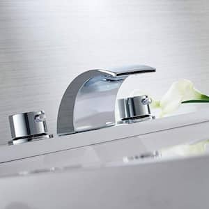 8 in. Waterfall Widespread 2-Handle Bathroom Faucet With Led Light In Polished Chrome