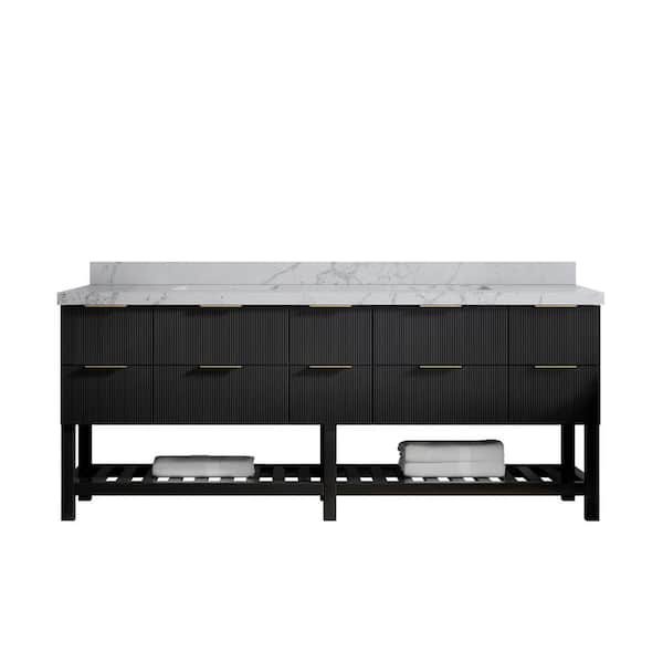 Willow Collections Catalina 84 in. W x 22 in. D x 36 in. H Double Sink Bath Vanity in Black with 2 in. Venatino Quartz Top