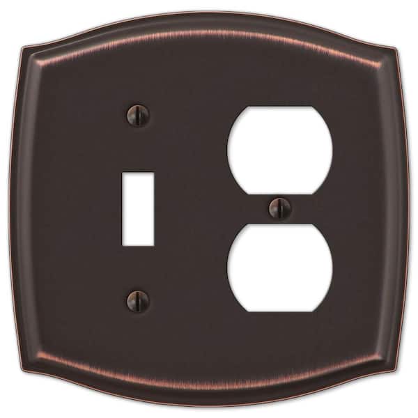 AMERELLE Vineyard 2 Gang 1-Toggle and 1-Duplex Steel Wall Plate - Aged Bronze