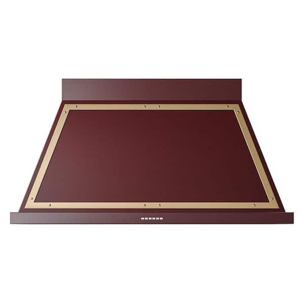 Nostalgie II Series Noblesse 48 in. Ducted Wall Mount Range Hood in Burgundy with Brass Trim and 600 CFM Airflow