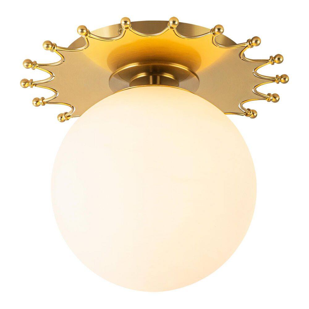 Marcelle 10.6 in. 1-Light Modern Globe Brushed Brass Semi-Flush Mount Light with Frosted Glass Globe Shade for Bedroom price history on PriceWatchPro