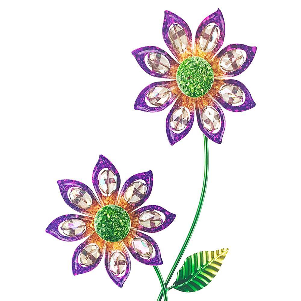 Purple Double Flower Outdoor Garden Spinner Stake