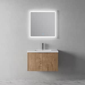 FINE 29.5 in. W x 18.1 in. D x 19.8 in. H Single Sink Wall Mount Bath Vanity in Light Oak with White Acrylic Top Sink