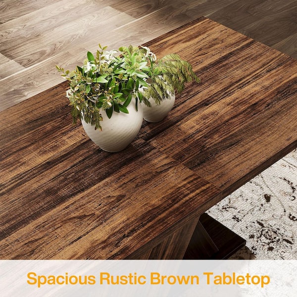 BYBLIGHT Sealey Farmhouse Brown Wood 55 in. Pedestal Dining