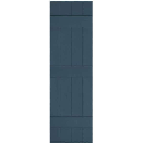 Ekena Millwork 14 in. x 59 in. Lifetime Vinyl Custom Four Board Joined Board and Batten Shutters Pair Classic Blue