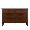 Side view of a brown cherry finish 6-drawer dresser.