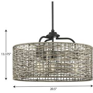 Lavelle Collection 20-1/2 in. 4-Light Natural Rattan Textured Black Global Pendant Kitchen Light