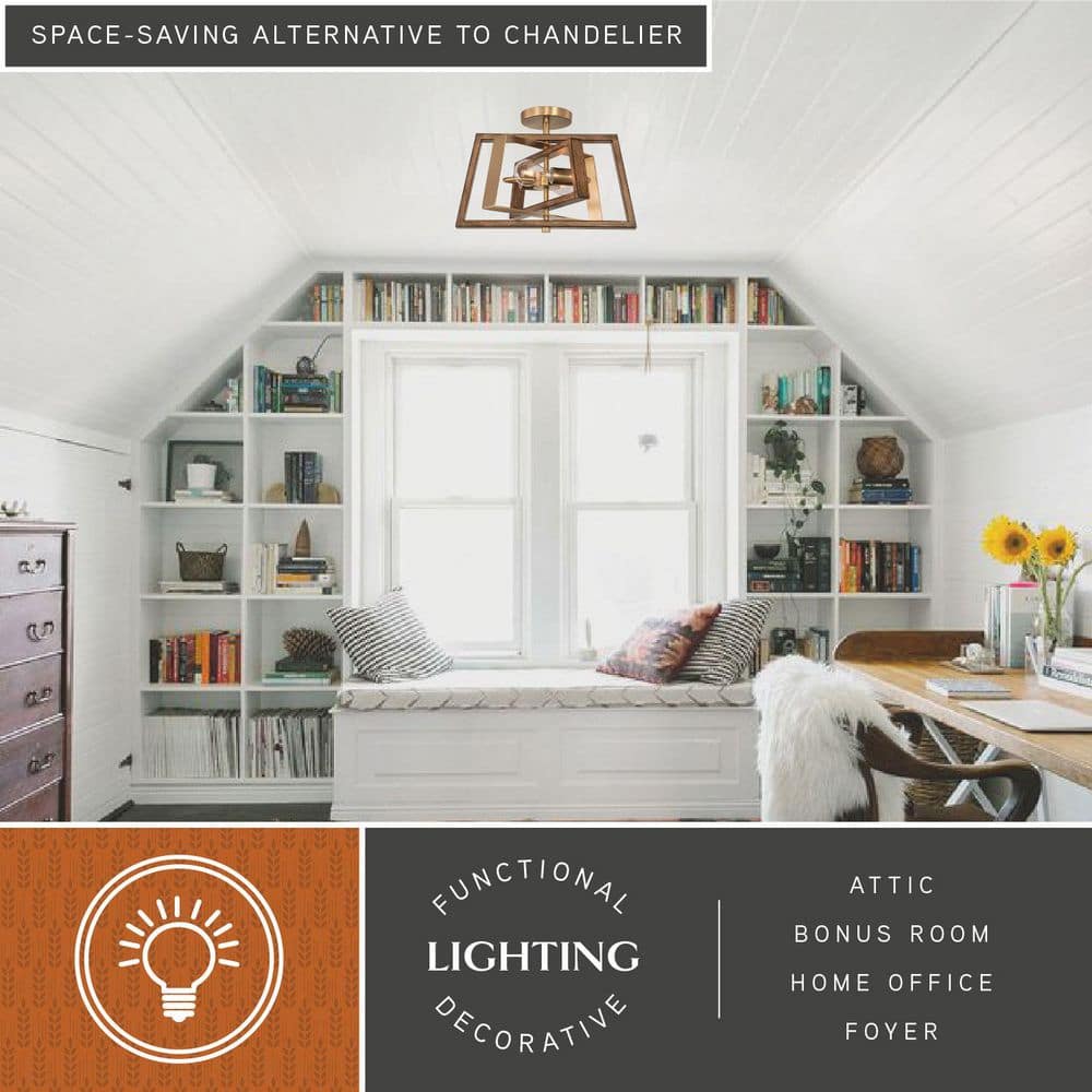 Dunning 16" Brass and Chestnut Semi-Flush Mount Ceiling Light