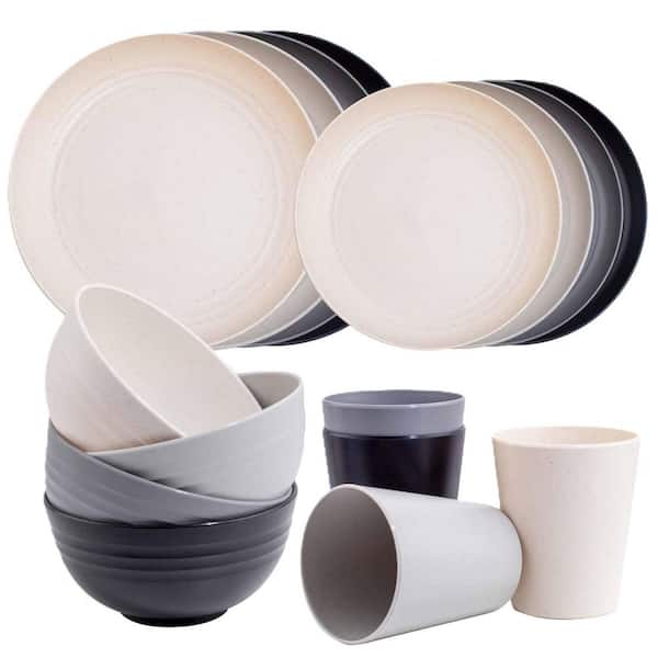 16-Piece Multi-Colored Wheat Straw Dinnerware Sets for 4, Unbreakable Microwave Safe Dishes Set for Kitchen and Camping