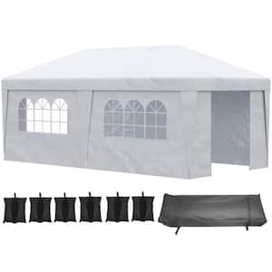 19 ft. x 10 ft. White Pop Up Canopy with Sidewalls, Height Adjustable Large Party Tent with Leg Weight Bags