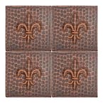 4 in. x 4 in. Hammered Copper Fleur De Lis Decorative Wall Tile in Oil Rubbed Bronze (4-Pack)