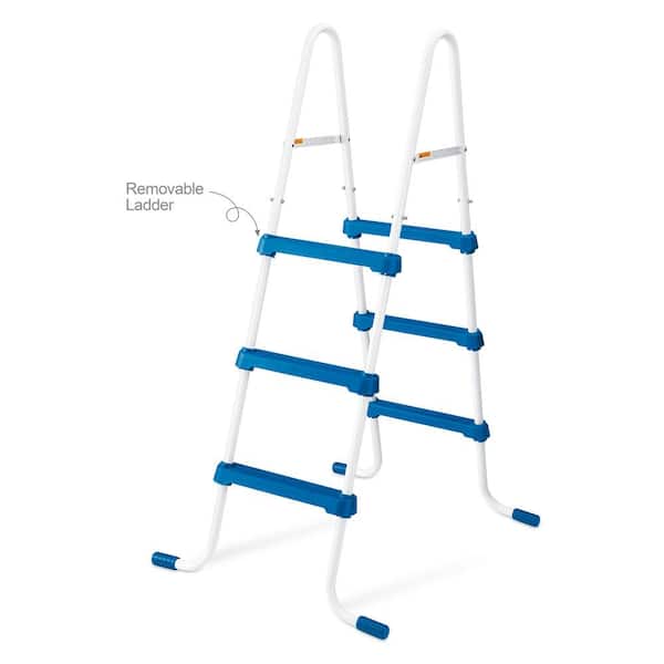 SureStep Blue A-Frame Metal Ladder 3-Step for 42 in. Tall Above Ground Pool