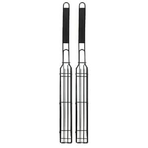 Carbon Steel Black Non-Stick Kabob Grill Basket with Hardwood Handle (Set of 4)