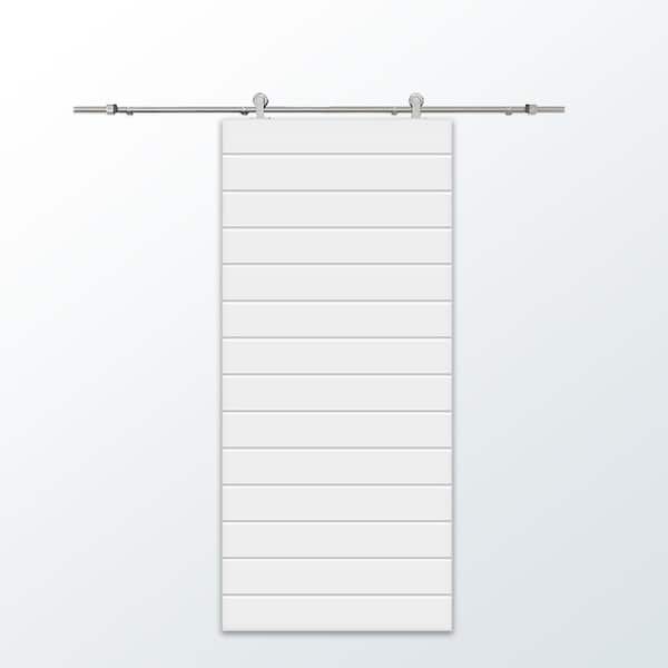 CALHOME 30 in. x 80 in. White Painted Composite MDF Paneled Interior Sliding Barn Door with Hardware Kit