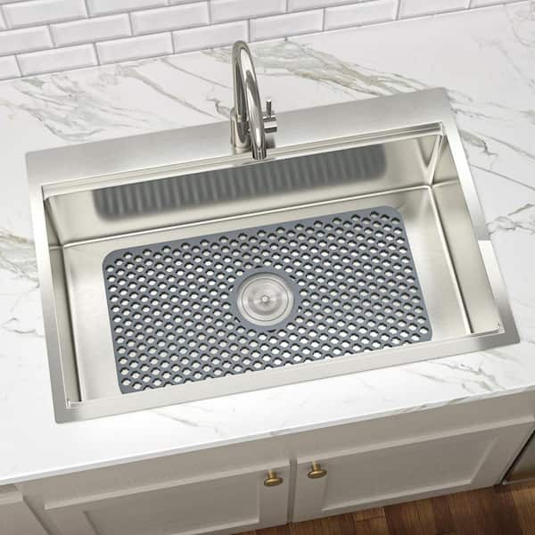 25 in. Gray Foldable Silicone Sink Drying Mat Non-Slip Heat Resistant Sink Protector Mat with Center Drain Hole