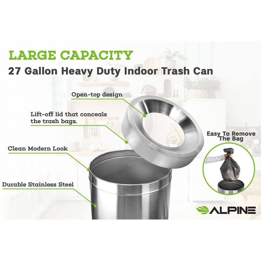 27-Gallon Fingerprint Resistant Stainless Steel Commercial Trash Can
