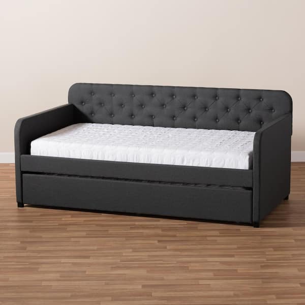 Baxton Studio Camelia Charcoal Gray Twin Daybed with Trundle 150