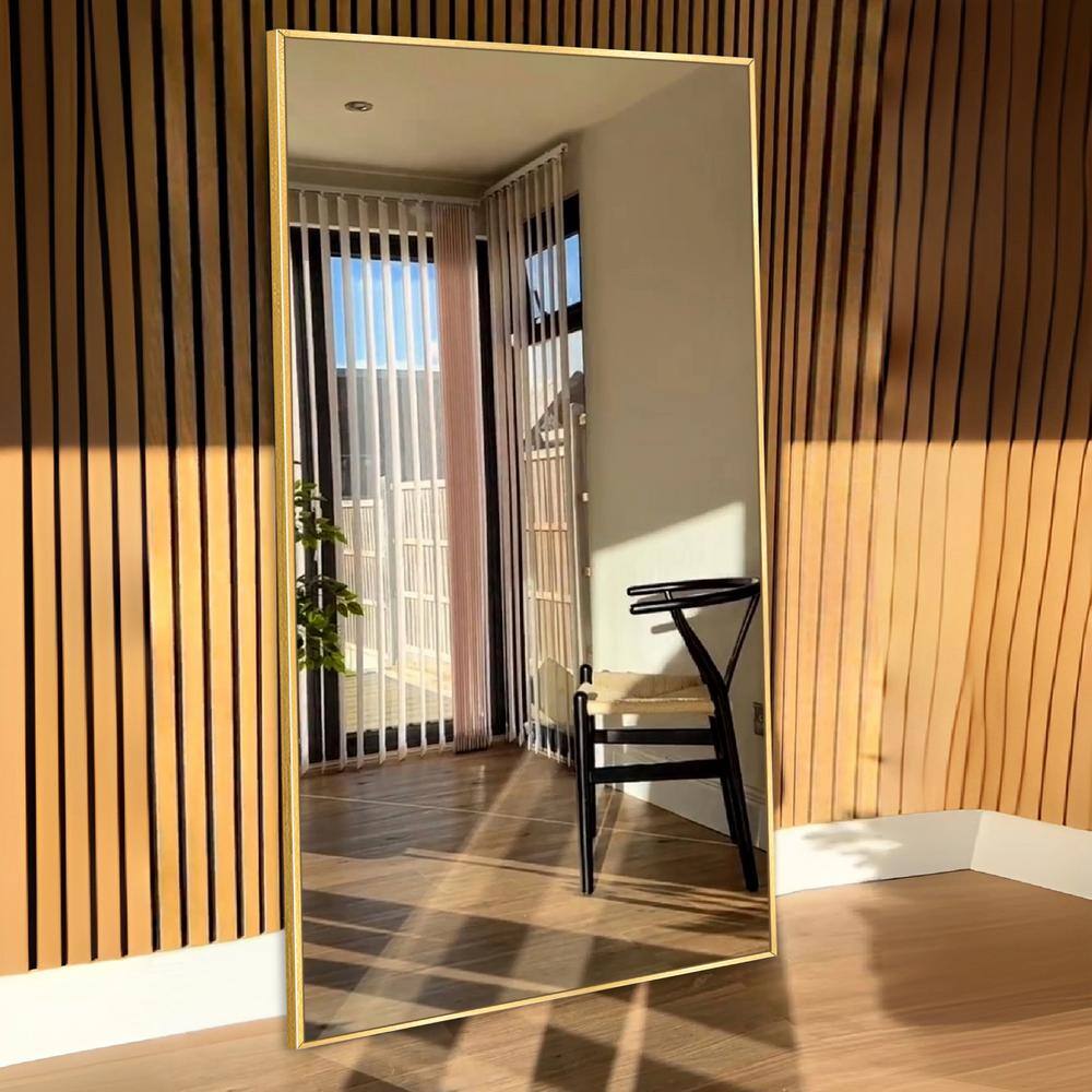 Sxiawe 32 in. W x 71 in. H Modern Rectangular Frame Aluminum Alloy Gold ...