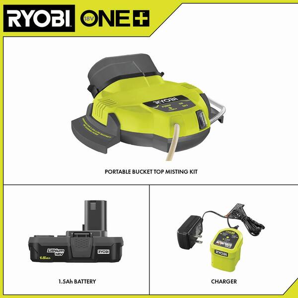 RYOBI ONE+ 18V Cordless 7.5 in. Bucket Top Misting Personal Fan Kit in  Green with 1.5 Ah Battery and Charger PCL851K - The Home Depot