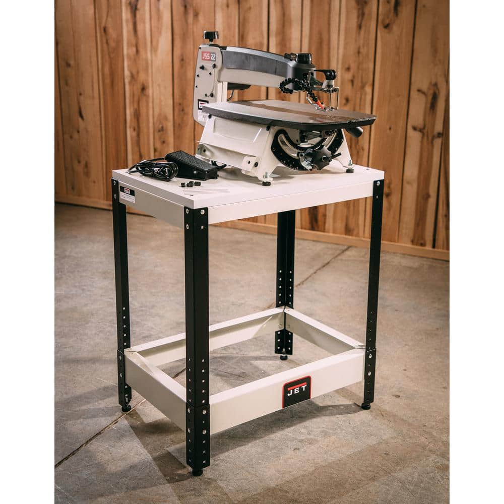 Adjustable Height Black and White Steel Benchtop Machine Table