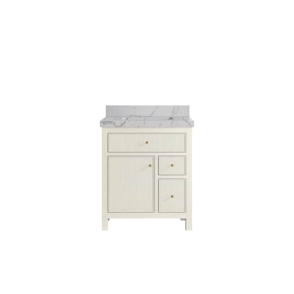 Willow Collections Sonoma 30 in. Single Sink Freestanding Alabaster Bath Vanity with Venatino Quartz Top Unassembled