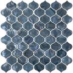 Blue Shimmer Arabesque 10 in. x 10.20 in. x 8 mm Glossy Glass Mesh-Mounted Mosaic Tile (7 sq. ft./Case)