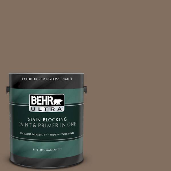 BEHR ULTRA 1 gal. #UL160-21 Mocha Latte Semi-Gloss Enamel Exterior Paint and Primer in One