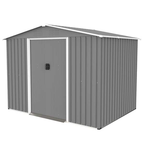 8 ft. W x 6 ft. D Outdoor Storage Metal Shed, All Weather Metal Sheds with Lockable Door for Lawn-Gray (48 sq. ft. )