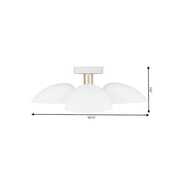 Jane 24 in. W 3-Light Matte White Semi-Flush Mount Ceiling Light