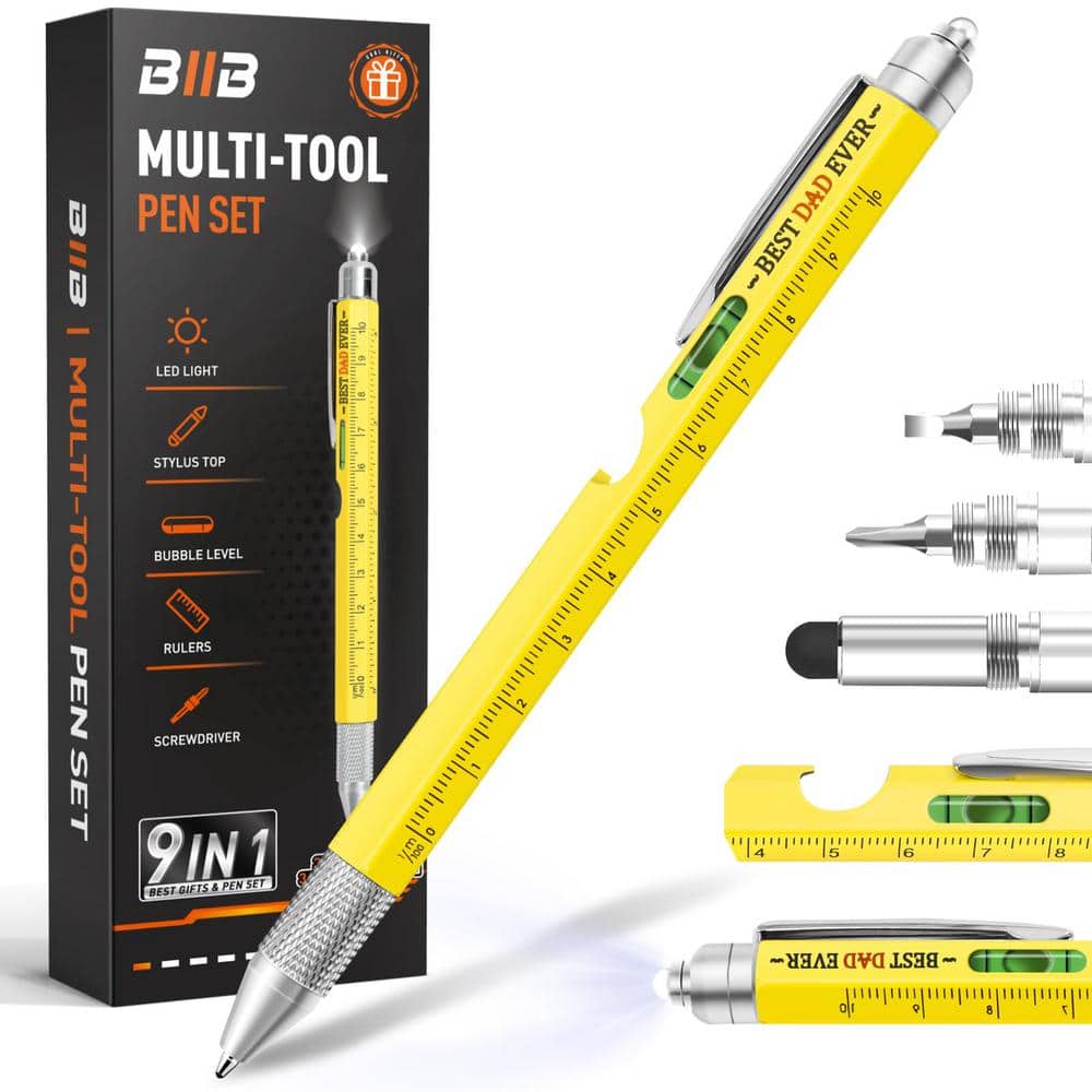 9-in-1 Yellow Multitool Pen Gifts for Dad, Mens Stocking Stuffers for Him, 