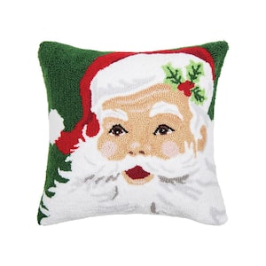 Green Jolly Santa Claus Christmas Throw Pillow