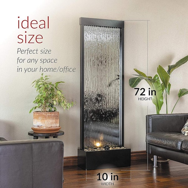 Alpine Corporation 72 In Tall Indoor Outdoor Mirror Zen Waterfall Fountain With Stones And Lights Silver Mlt102 The Home Depot - How To Make Wall Waterfall Indoor