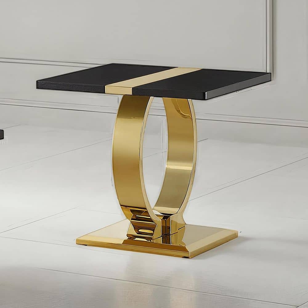 Kihla 22 in. Gold/Black Rectangle Wood End Table with Stainless Steel Trestle Base price history on PriceWatchPro