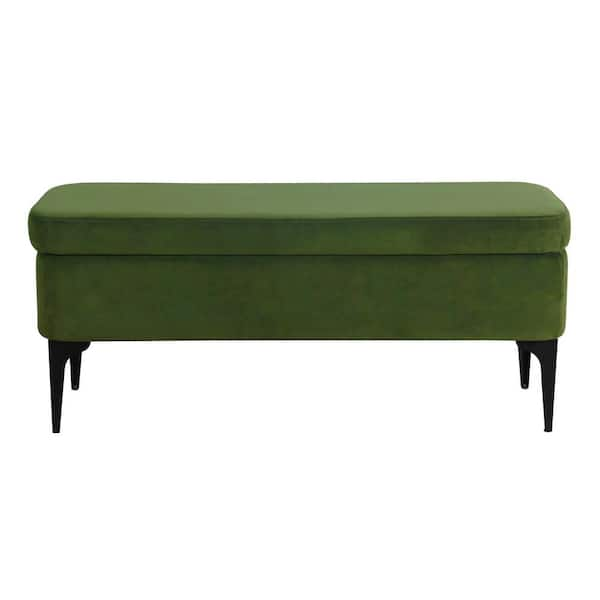 Homepop Large Modern Green Velvet Storage Bench 17 5 In H X 42 In W X