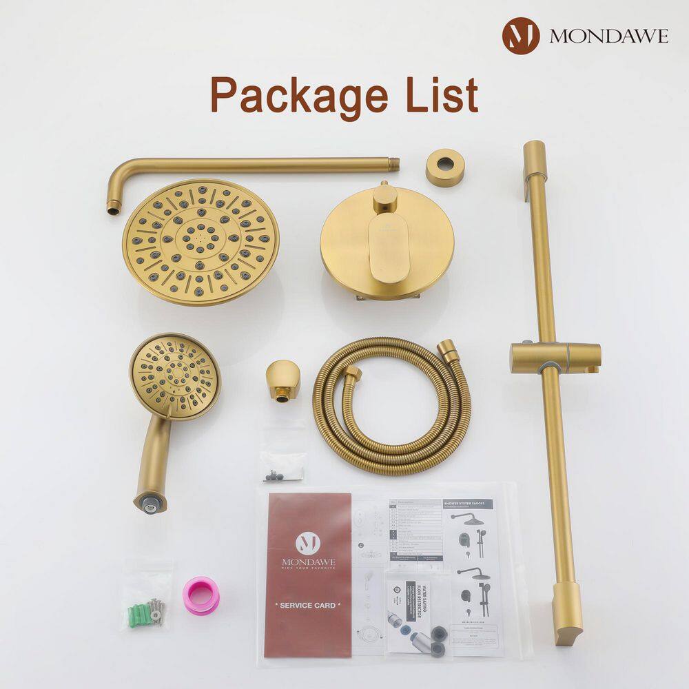 Brushed Gold Adjustable Rain Shower System with Handheld