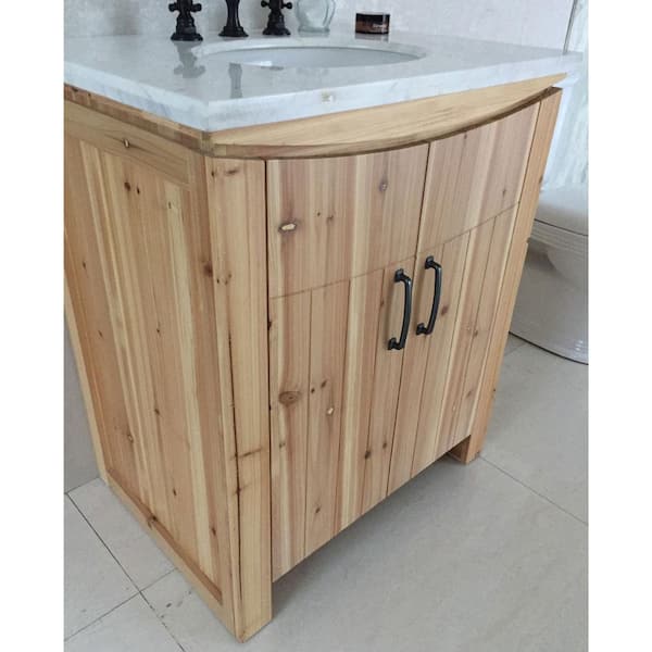 Vista 30 in. W x 22 in. D x 36 in. H Single Vanity in Natural with Marble Vanity Top in Jazz White with White Basin