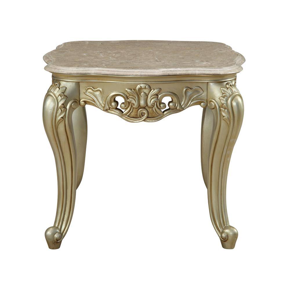 Baroque Bliss Antique White Square Marble Top End Table