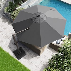 12 ft. x 12 ft. Round Heavy-Duty 360-Degree Rotation Cantilever Patio Umbrella in Dark Gray